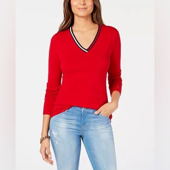 Tommy Hilfiger Ivy Preppy Academia V neck Sweater Top - Picture 8 of 9